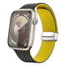 For Apple Watch Series 8 45mm Carbon Fiber Magnetic Silver Buckle Watch Band(Black Yellow) - 1