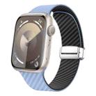 For Apple Watch SE 2022 44mm Carbon Fiber Magnetic Silver Buckle Watch Band(Light Blue Black) - 1