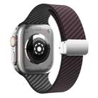 For Apple Watch SE 2022 44mm Carbon Fiber Magnetic Silver Buckle Watch Band(Dark Brown Black) - 2