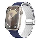 For Apple Watch SE 44mm Carbon Fiber Magnetic Silver Buckle Watch Band(Royal Blue White) - 1