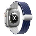 For Apple Watch SE 44mm Carbon Fiber Magnetic Silver Buckle Watch Band(Royal Blue White) - 2