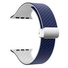 For Apple Watch SE 44mm Carbon Fiber Magnetic Silver Buckle Watch Band(Royal Blue White) - 3