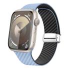 For Apple Watch SE 44mm Carbon Fiber Magnetic Silver Buckle Watch Band(Light Blue Black) - 1