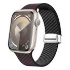 For Apple Watch Series 5 44mm Carbon Fiber Magnetic Silver Buckle Watch Band(Dark Brown Black) - 1