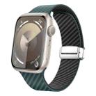 For Apple Watch Series 2 42mm Carbon Fiber Magnetic Silver Buckle Watch Band(Deep Green Black) - 1