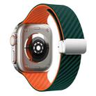 For Apple Watch 42mm Carbon Fiber Magnetic Silver Buckle Watch Band(Deep Green Orange) - 2