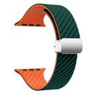 For Apple Watch 42mm Carbon Fiber Magnetic Silver Buckle Watch Band(Deep Green Orange) - 3