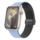 For Apple Watch SE 2023 44mm Carbon Fiber Magnetic Black Buckle Watch Band(Light Blue Black) - 1