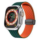 For Apple Watch Ultra 49mm Carbon Fiber Magnetic Black Buckle Watch Band(Deep Green Orange) - 1