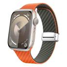 For Apple Watch Series 7 45mm Carbon Fiber Magnetic Black Buckle Watch Band(Orange Grass) - 1