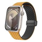 For Apple Watch SE 44mm Carbon Fiber Magnetic Black Buckle Watch Band(Light Brown Black) - 1