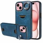 For iPhone 15 Calf Texture Card Slot Ring Holder Phone Case(Blue) - 1