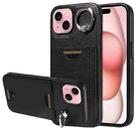 For iPhone 15 Calf Texture Card Slot Ring Holder Phone Case(Black) - 1