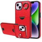 For iPhone 15 Plus Calf Texture Card Slot Ring Holder Phone Case(Red) - 1