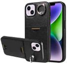 For iPhone 15 Plus Calf Texture Card Slot Ring Holder Phone Case(Black) - 1