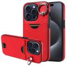 For iPhone 15 Pro Calf Texture Card Slot Ring Holder Phone Case(Red) - 1