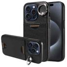 For iPhone 15 Pro Calf Texture Card Slot Ring Holder Phone Case(Black) - 1