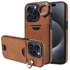 For iPhone 15 Pro Calf Texture Card Slot Ring Holder Phone Case(Brown) - 1