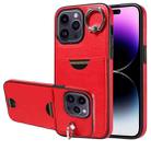 For iPhone 14 Pro Max Calf Texture Card Slot Ring Holder Phone Case(Red) - 1