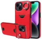 For iPhone 14 Calf Texture Card Slot Ring Holder Phone Case(Red) - 1