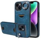 For iPhone 14 Calf Texture Card Slot Ring Holder Phone Case(Blue) - 1