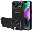 For iPhone 14 Calf Texture Card Slot Ring Holder Phone Case(Black) - 1