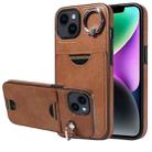 For iPhone 14 Calf Texture Card Slot Ring Holder Phone Case(Brown) - 1