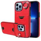 For iPhone 13 Pro Max Calf Texture Card Slot Ring Holder Phone Case(Red) - 1