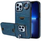 For iPhone 13 Pro Max Calf Texture Card Slot Ring Holder Phone Case(Blue) - 1