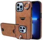 For iPhone 13 Pro Max Calf Texture Card Slot Ring Holder Phone Case(Brown) - 1