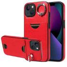 For iPhone 13 Calf Texture Card Slot Ring Holder Phone Case(Red) - 1