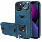 For iPhone 13 Calf Texture Card Slot Ring Holder Phone Case(Blue) - 1