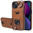 For iPhone 13 Calf Texture Card Slot Ring Holder Phone Case(Brown) - 1