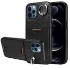 For iPhone 12 Pro Max Calf Texture Card Slot Ring Holder Phone Case(Black) - 1