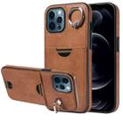 For iPhone 12 Pro Max Calf Texture Card Slot Ring Holder Phone Case(Brown) - 1