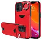 For iPhone 12 / 12 Pro Calf Texture Card Slot Ring Holder Phone Case(Red) - 1