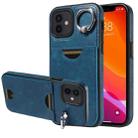 For iPhone 12 / 12 Pro Calf Texture Card Slot Ring Holder Phone Case(Blue) - 1