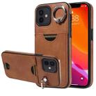 For iPhone 12 / 12 Pro Calf Texture Card Slot Ring Holder Phone Case(Brown) - 1