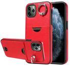 For iPhone 11 Pro Max Calf Texture Card Slot Ring Holder Phone Case(Red) - 1
