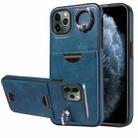 For iPhone 11 Pro Max Calf Texture Card Slot Ring Holder Phone Case(Blue) - 1