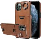 For iPhone 11 Pro Max Calf Texture Card Slot Ring Holder Phone Case(Brown) - 1