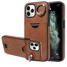 For iPhone 11 Pro Calf Texture Card Slot Ring Holder Phone Case(Brown) - 1