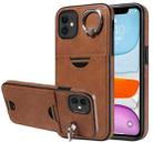 For iPhone 11 Calf Texture Card Slot Ring Holder Phone Case(Brown) - 1