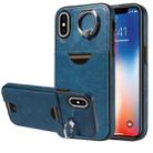 For iPhone X / XS Calf Texture Card Slot Ring Holder Phone Case(Blue) - 1