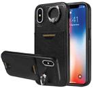 For iPhone X / XS Calf Texture Card Slot Ring Holder Phone Case(Black) - 1