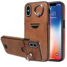 For iPhone X / XS Calf Texture Card Slot Ring Holder Phone Case(Brown) - 1