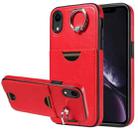 For iPhone XR Calf Texture Card Slot Ring Holder Phone Case(Red) - 1