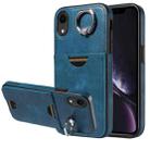 For iPhone XR Calf Texture Card Slot Ring Holder Phone Case(Blue) - 1