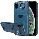 For iPhone XS Max Calf Texture Card Slot Ring Holder Phone Case(Blue) - 1
