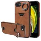 For  iPhone 2022 / 2020 / 8 / 7 Calf Texture Card Slot Ring Holder Phone Case(Brown) - 1